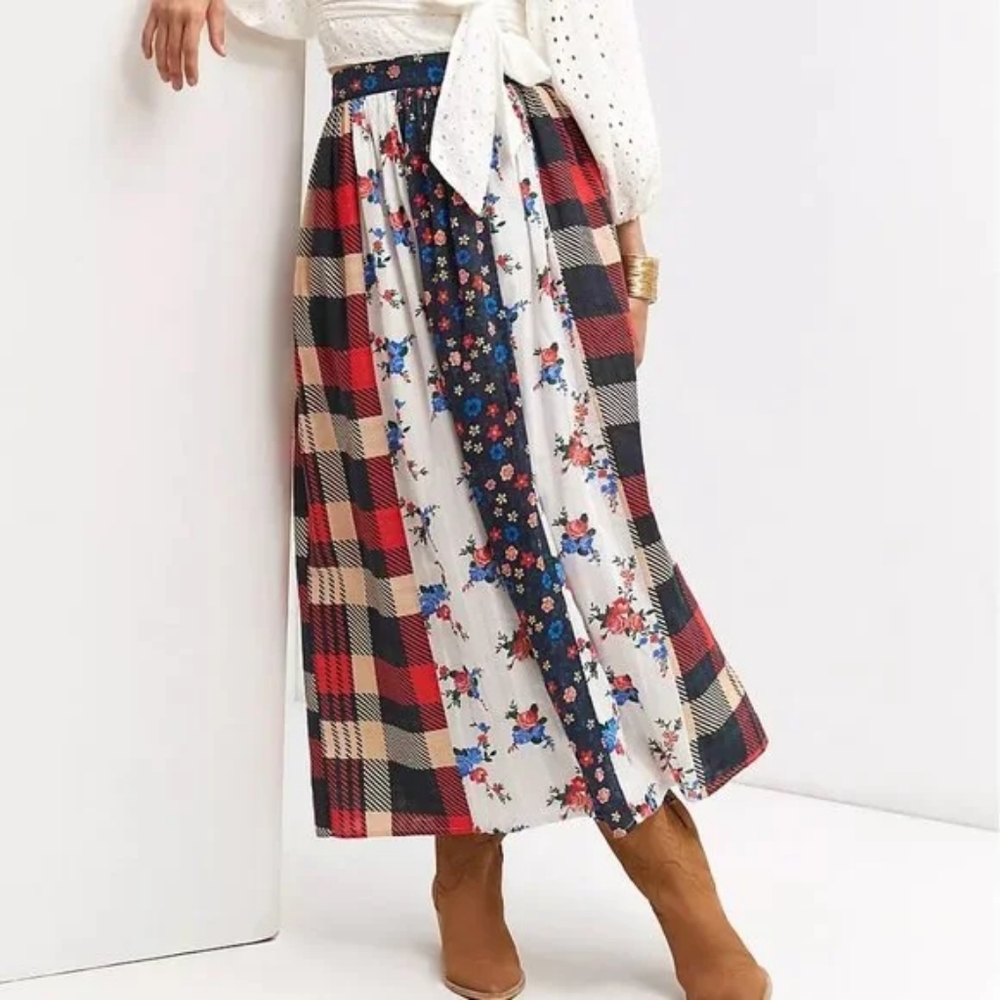 NWOT ANTHROPOLOGIE Let Me Be Patchwork Midi Skirt Small
